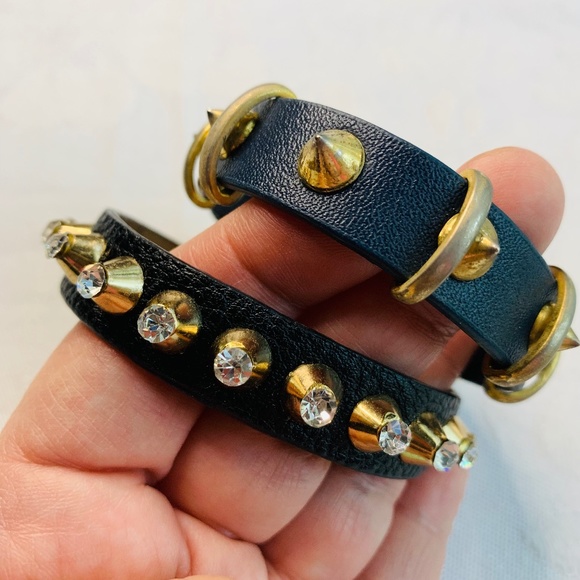 COPY - Set of 2 faux leather with gold studs snap on bracelets *add on f… - Picture 1 of 13